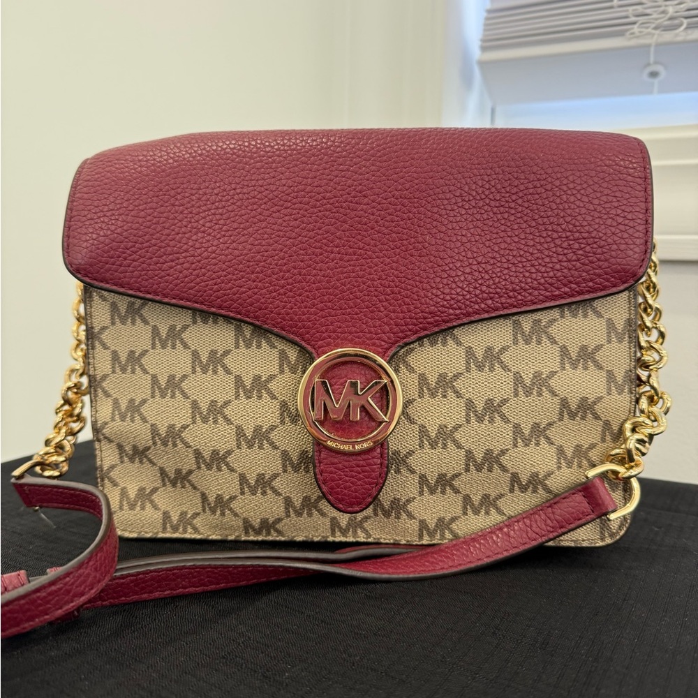 Michael Kors Red and Tan Crossbody Bag
